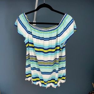 Like New- Southern Tide Striped blouse with fringe detail along bottom